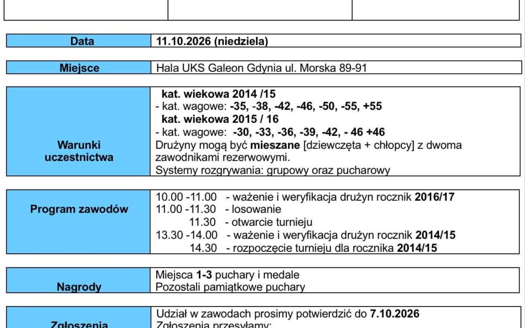 XXIX DRUŻYNOWY TURNIEJ DZIECI w  JUDO [11.10.2026]